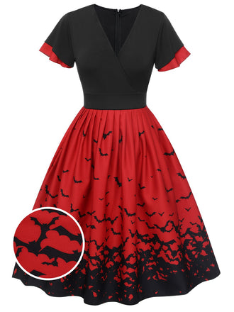 Robe trapèze d'Halloween à manches volantées des années 1950
