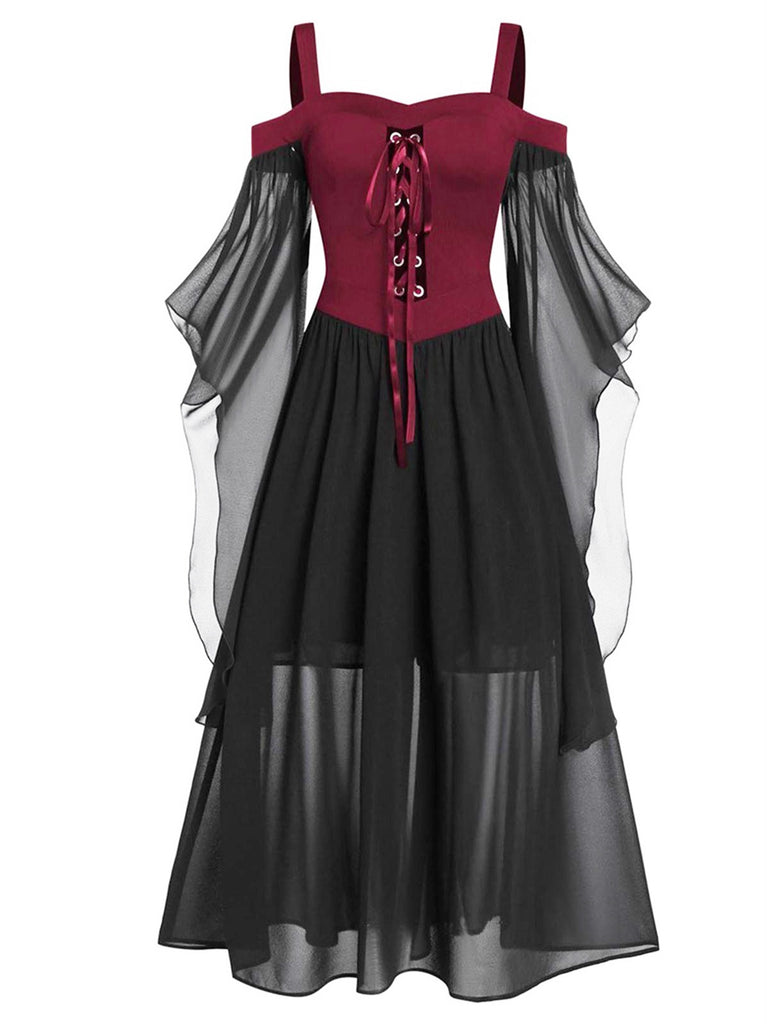 Robe à bretelles à manches transparentes Halloween des années 1950