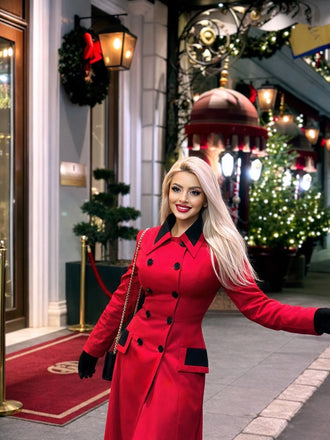 Manteau rouge à double boutonnage à revers des années 1950