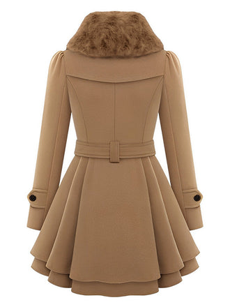 Manteau en hiver cintré à col en fourrure de Noël Chic