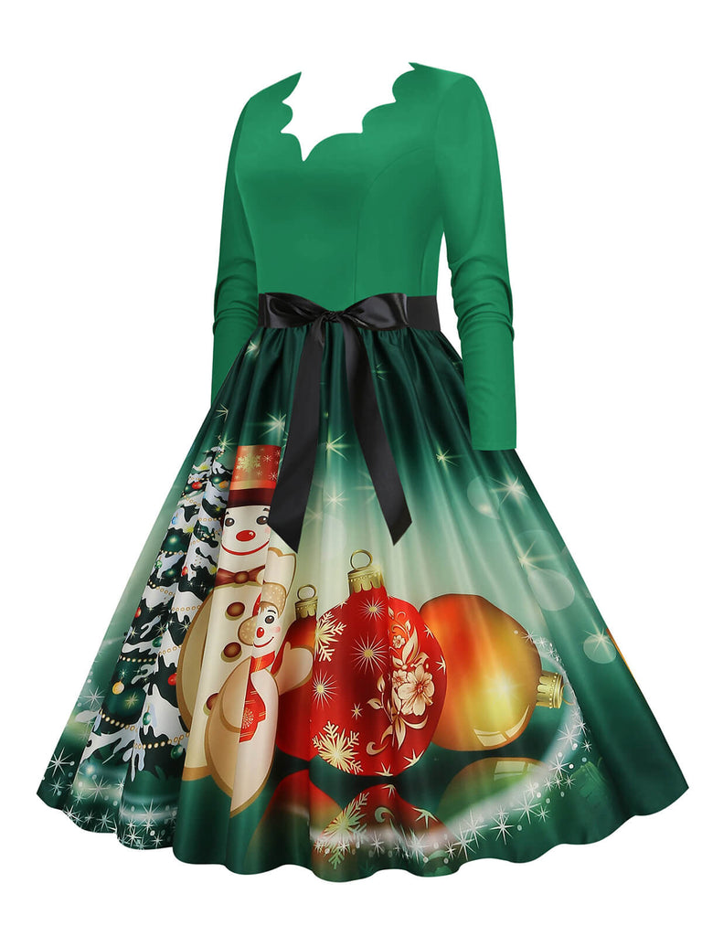 Robe trapèze patchwork col en V des années 1950 avec ruban