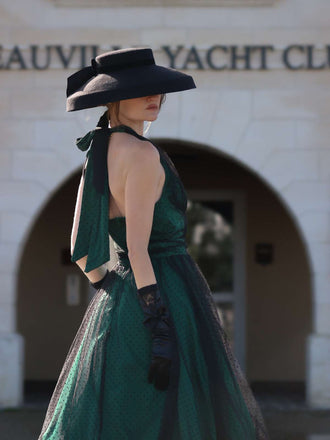 Robe en maille à pois dos nu de Noël verte des années 1950 Cocktail