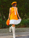 Robe sans manches orange à nœud papillon des années 1960
