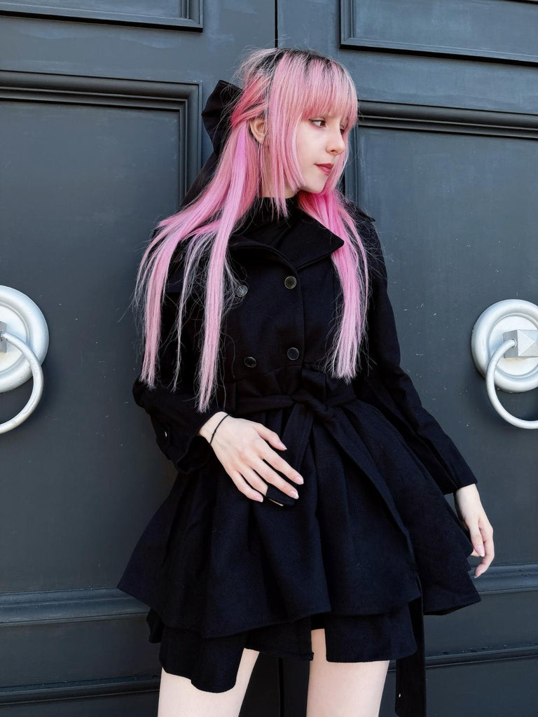 Manteau en hiver cintré à col en fourrure Noir de Noël Chic