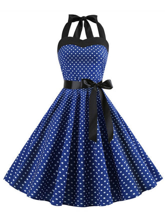 Robe Cocktail à Pois Bleue années 1950