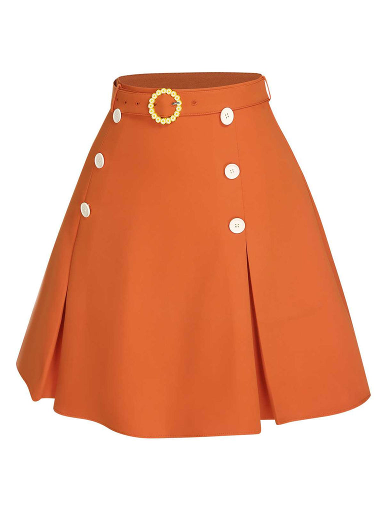 2PCS haut dos nu fleuri et jupe plissée orange des années 1960