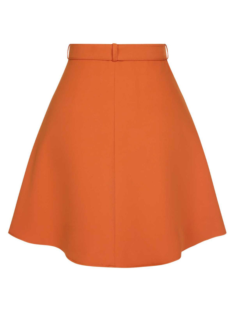 2PCS haut dos nu fleuri et jupe plissée orange des années 1960