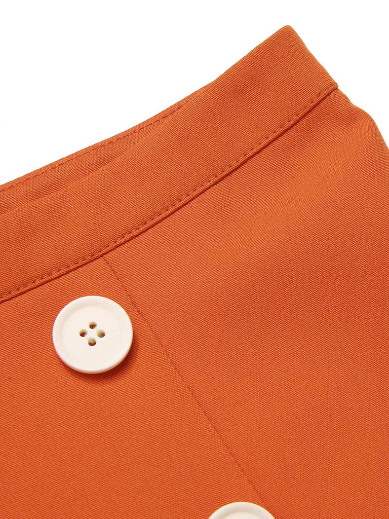 2PCS haut dos nu fleuri et jupe plissée orange des années 1960