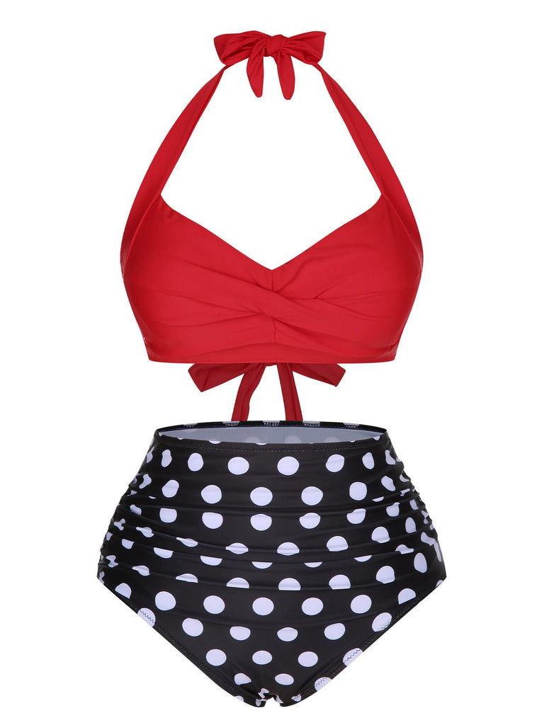 Maillot de bain à bretelles dos nu à pois années 1960