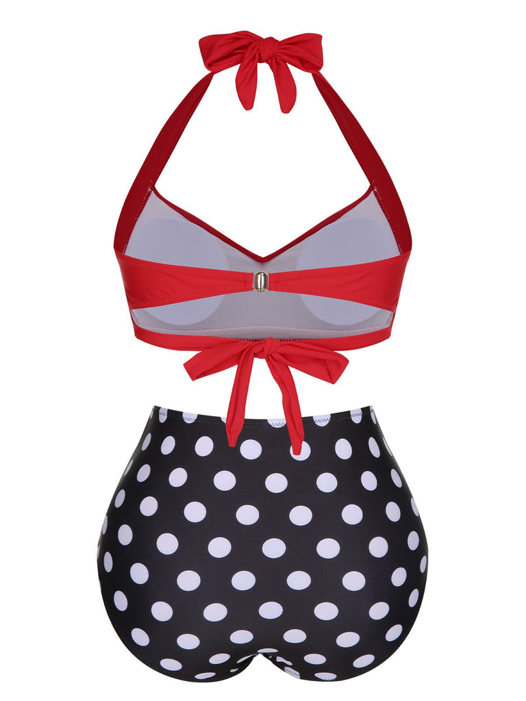 Maillot de bain à bretelles dos nu à pois années 1960