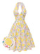 Robe Licou À Col V Imprimé Citrons Années 1950