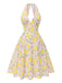Robe Licou À Col V Imprimé Citrons Années 1950