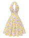 Robe Licou À Col V Imprimé Citrons Années 1950