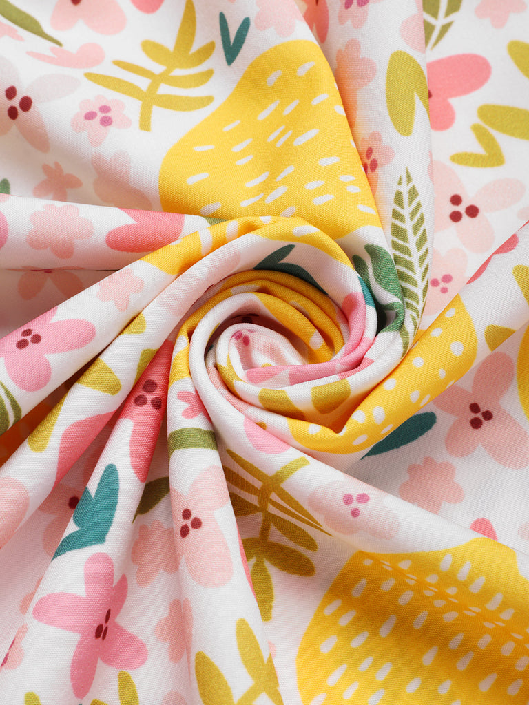 Robe Licou À Col V Imprimé Citrons Années 1950