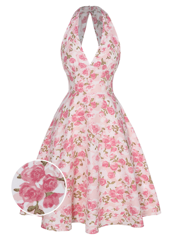 Robe Licou À Col V Imprimé Citrons Années 1950