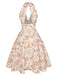 Robe orange à col en V et motif fleurs des années 1950