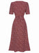 Robe à fleurs en V rouge vin des années 40 Vintage Chic