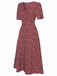 Robe à fleurs en V rouge vin des années 40 Vintage Chic