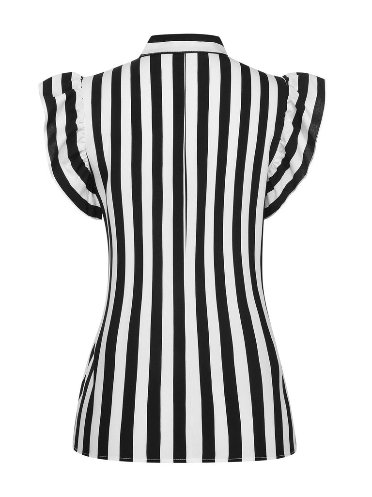 2PC Années 30 Chemisier Rayé et Pantalon à Bretelles