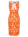 Robe sans manches à fleurs orange des années 1930 avec col noué
