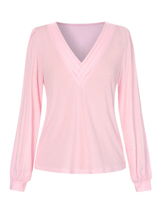 Haut rose à manches lanternes et col en V des années 1930