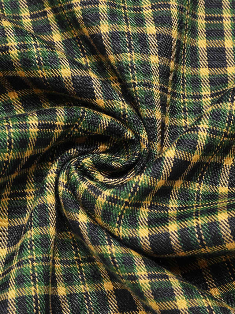 Pantalon salopette boutonné à carreaux Glen vert des années 40