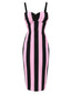 Robe crayon rose et noire à bretelles à rayures verticales des années 1960