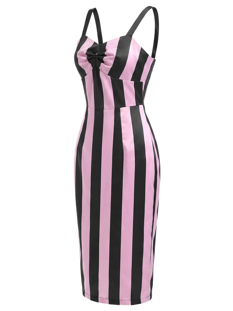 [Prévente] Robe crayon rose et noire à rayures verticales années 1960