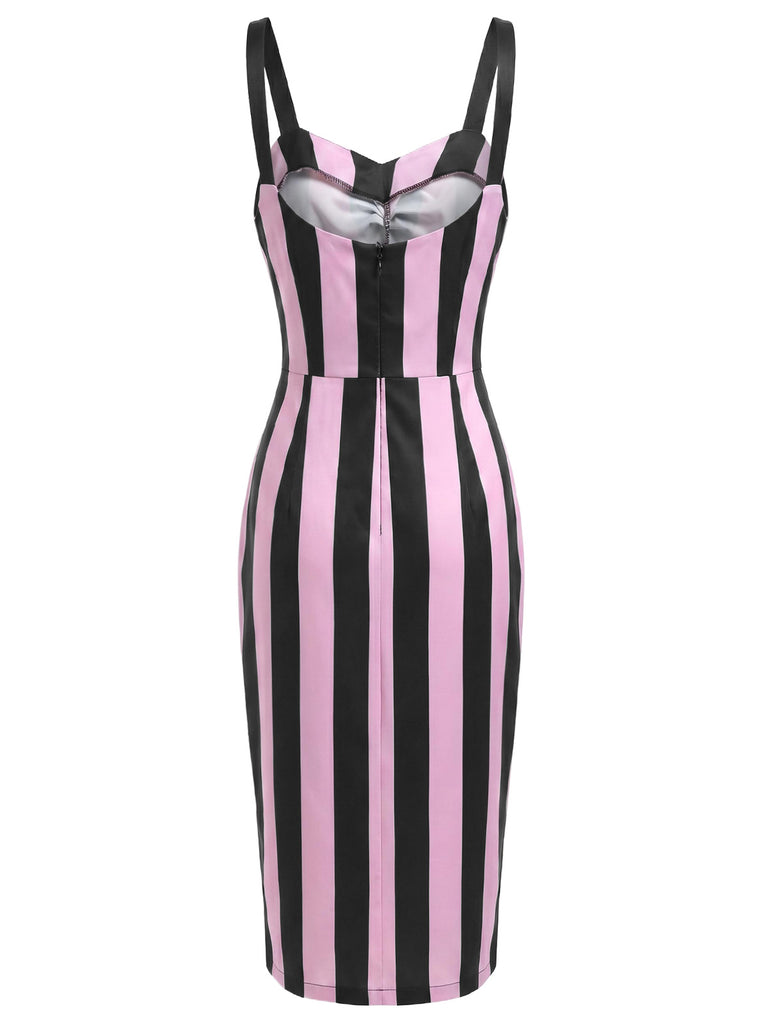 [Prévente] Robe crayon rose et noire à rayures verticales années 1960