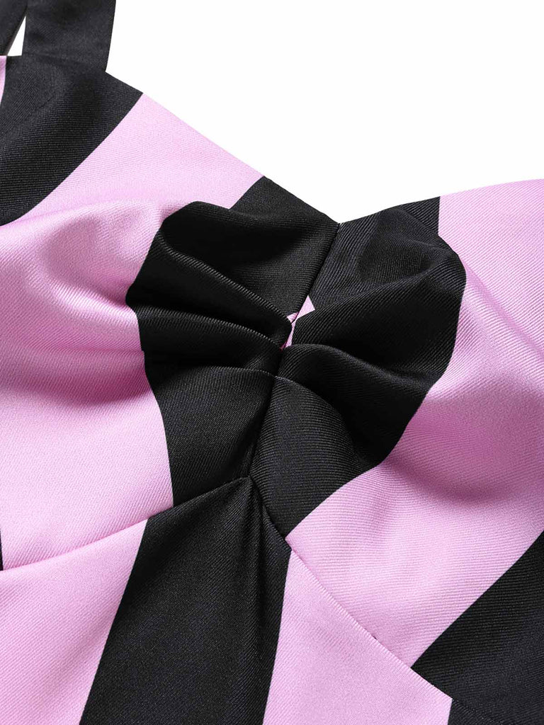 [Prévente] Robe crayon rose et noire à rayures verticales années 1960