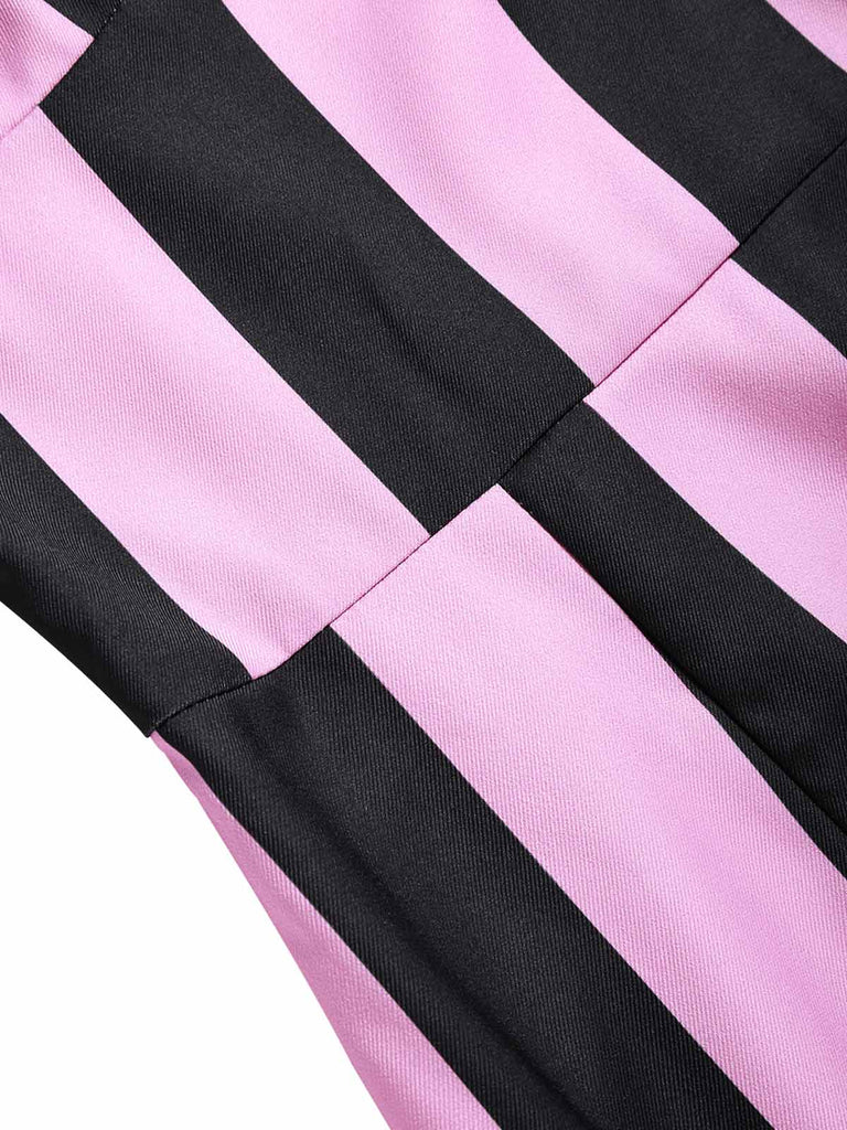 [Prévente] Robe crayon rose et noire à rayures verticales années 1960