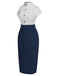 Robe patchwork à pois bleus à col chemise des années 1960