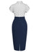 Robe patchwork à pois bleus à col chemise des années 1960