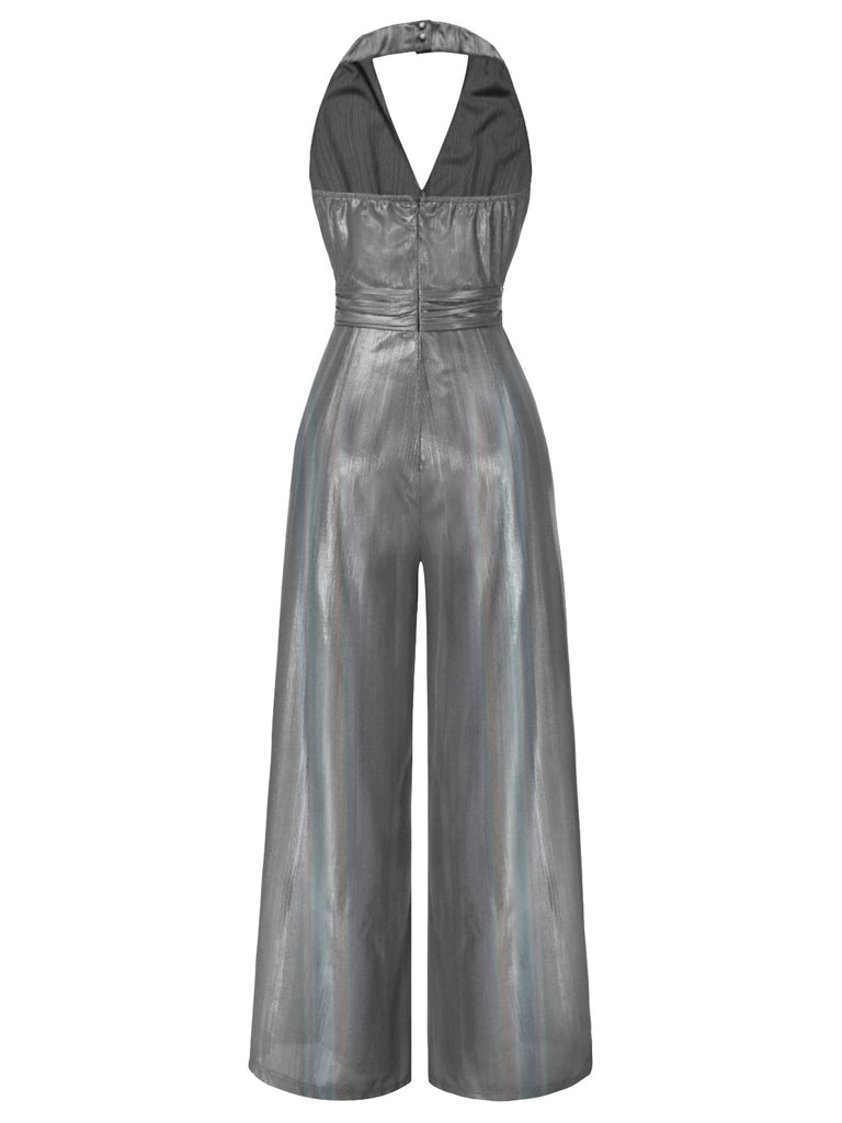 Combinaison dos nu à col en V unie dorée des années 1970