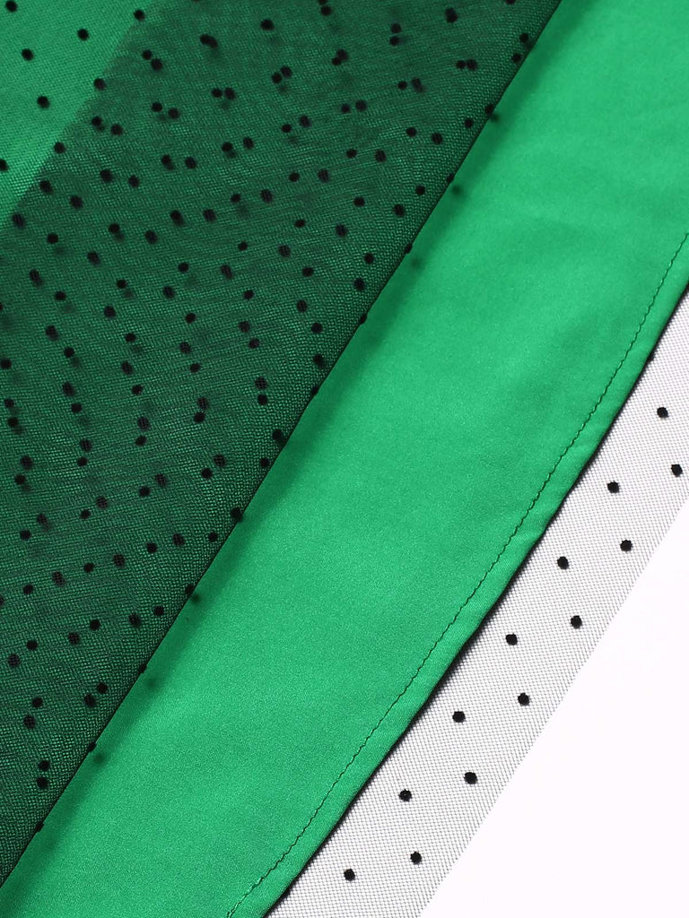 Robe patchwork en maille à pois verte des années 1950