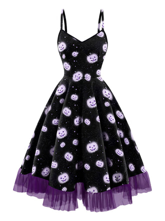 [Prévente] Robe dentelle vert fluo rayée violet foncé années 1950
