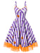[Prévente] Robe en dentelle violette fluo à rayures noires et blanches des années 1950