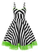 [Grande taille] Robe en dentelle verte fluo à rayures noires et blanches des années 1950