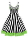 [Grande taille] Robe en dentelle verte fluo à rayures noires et blanches des années 1950