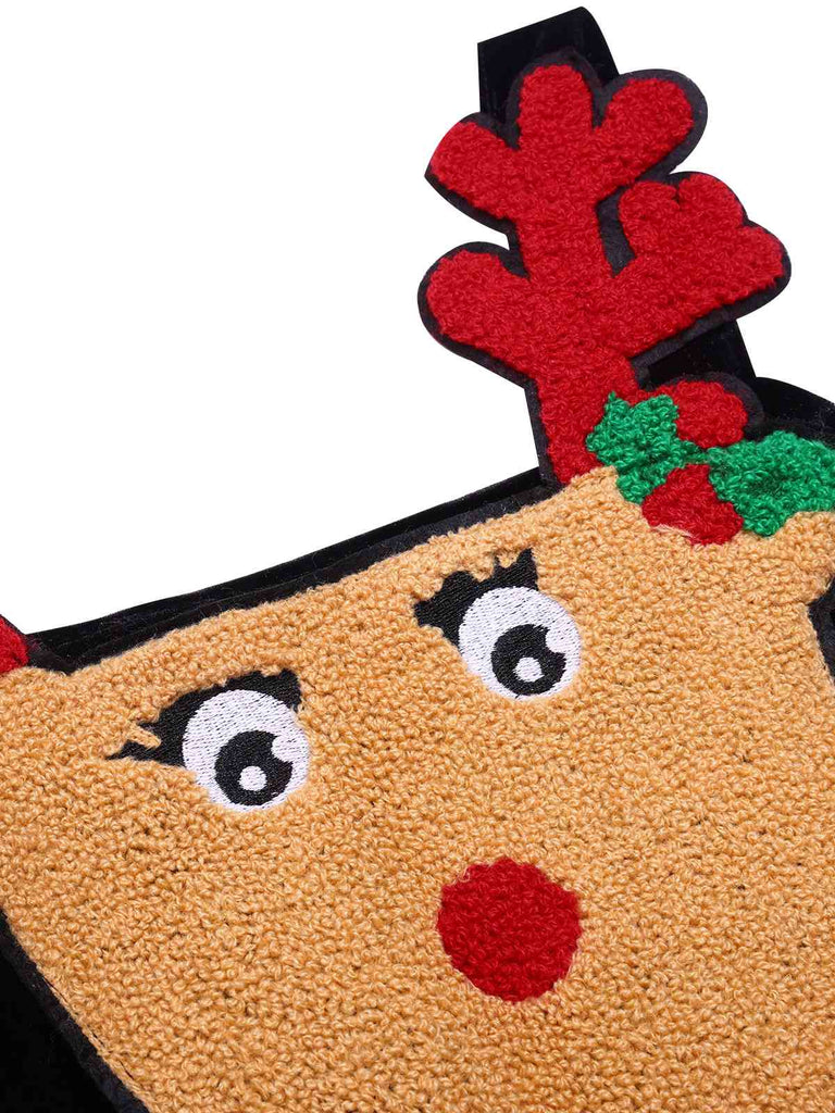 Combinaison en velours peluche noire à motif d'élan de Noël des années 1940