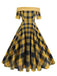 Robe à carreaux patchwork vintage à épaules dénudées des années 1950