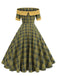 Robe à carreaux patchwork vintage à épaules dénudées des années 1950