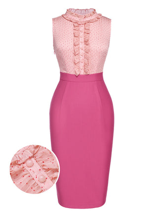 [Prévente] Robe à volants à col montant pois rose des années 60