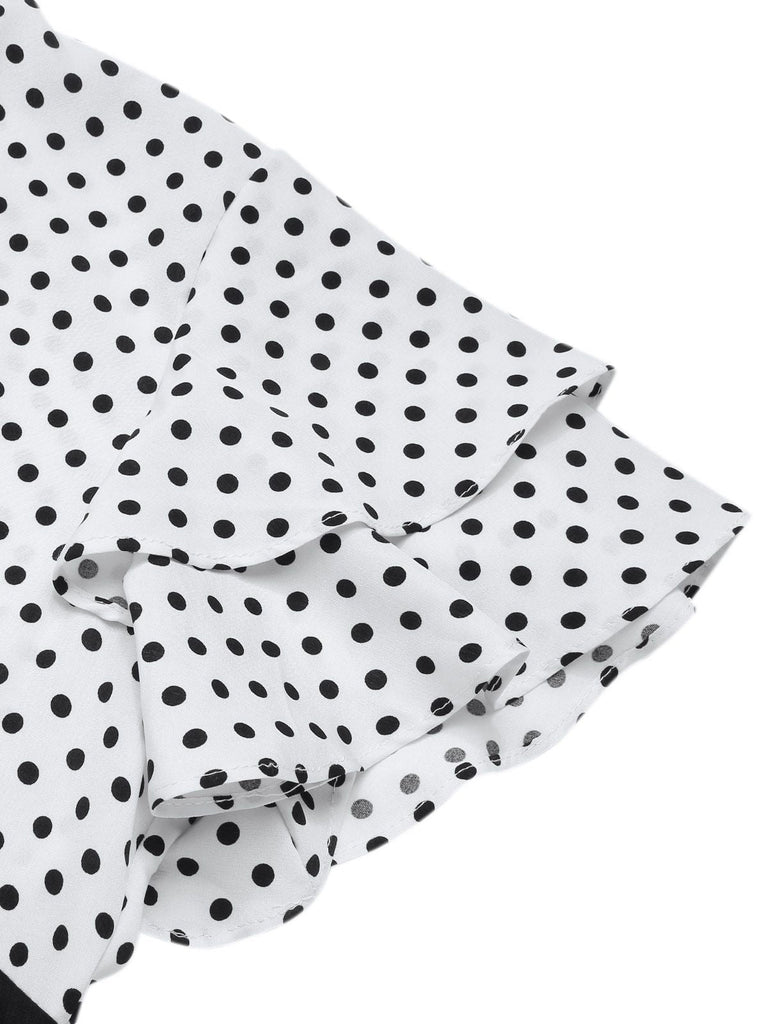 [Prévente] Robe sirène rose et noire à pois et col noué des années 1930