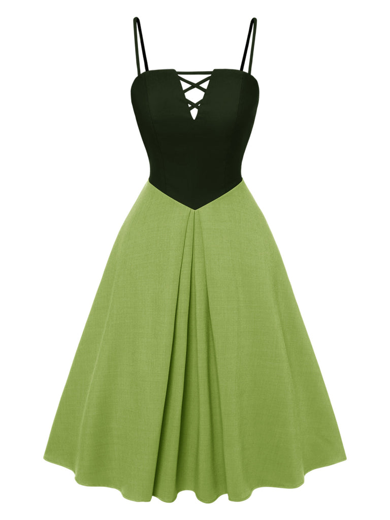 Robe à bretelles plissée à blocs de couleurs grise des années 40