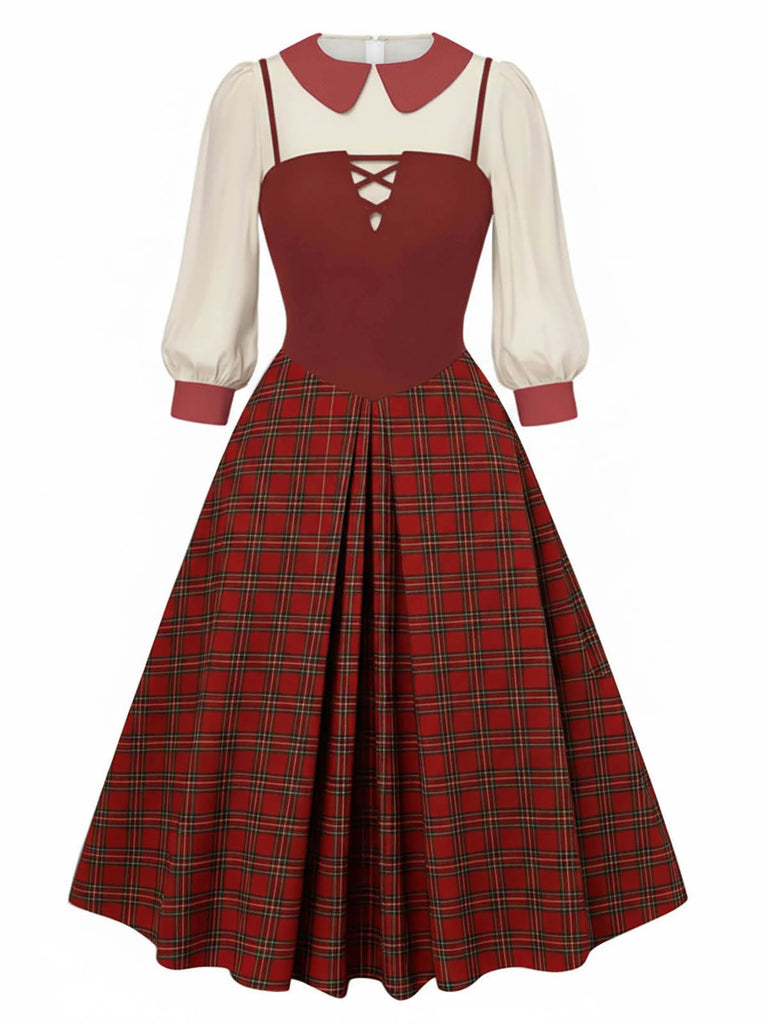 2PCS chemisier rose contrasté et robe grise des années 40