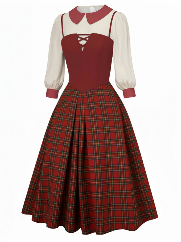 2PCS chemisier rose contrasté et robe grise des années 40