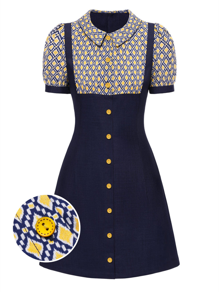 [Pré-vente] Robe bleue carreaux argyle col claudine des années 1960