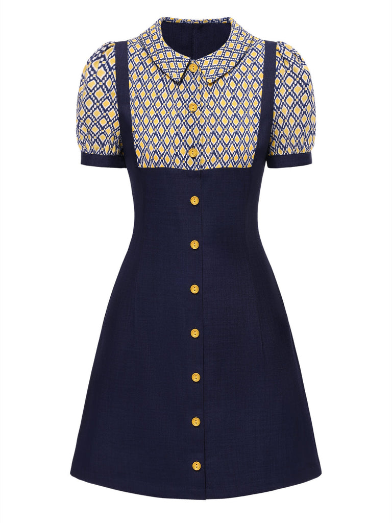[Pré-vente] Robe bleue carreaux argyle col claudine des années 1960