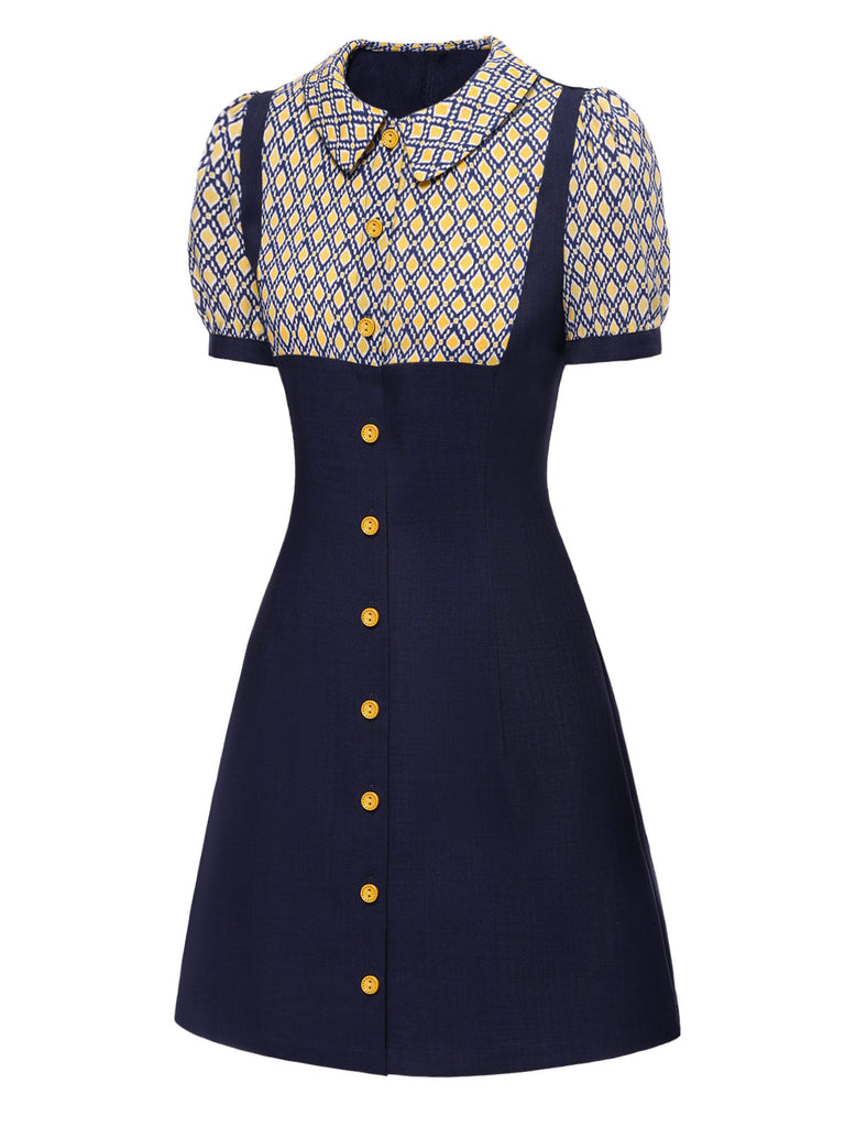 [Pré-vente] Robe bleue carreaux argyle col claudine des années 1960
